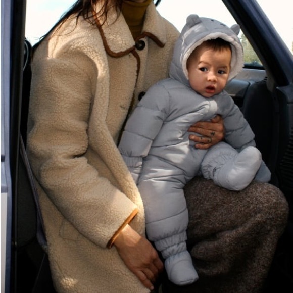 Zara Other - Zara infant bear hood quilted romper NWT